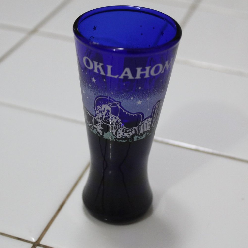 Vintage Oklahoma State Cobalt Blue Shot Glass